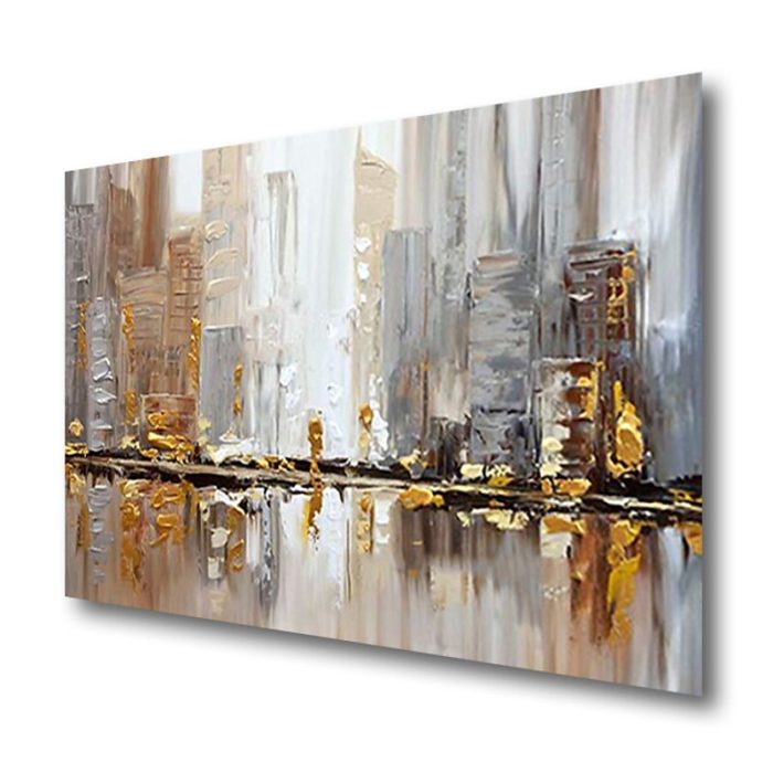 Hand Painted Abstract Cityscape Oil Painting For Living Room - Image 4