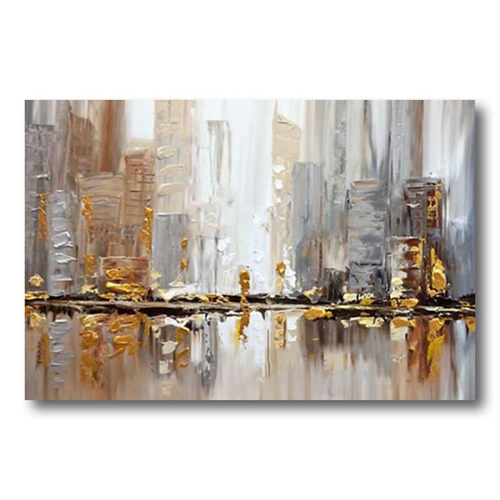 Hand Painted Abstract Cityscape Oil Painting For Living Room - Image 2