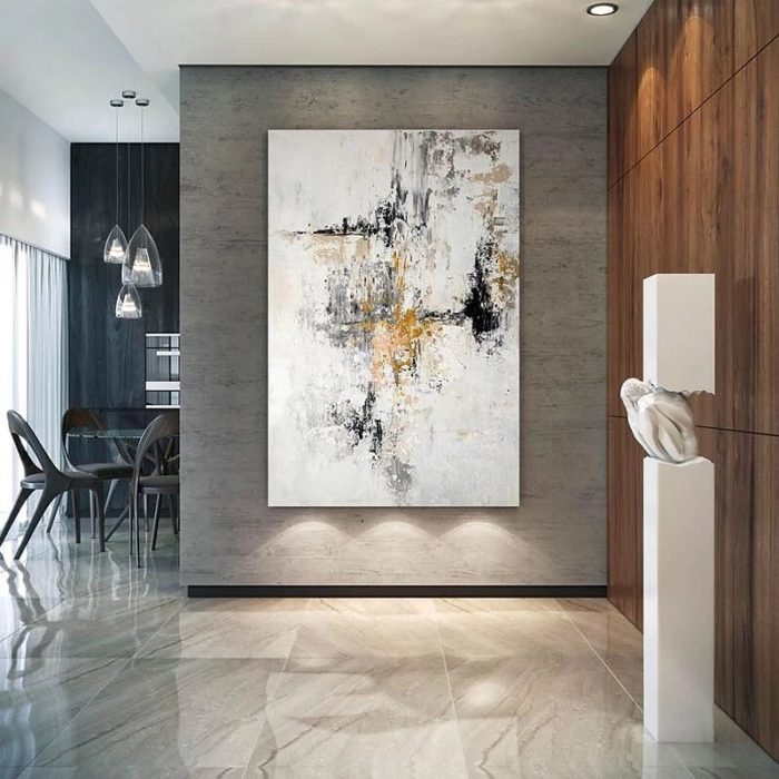 Hand Painted Abstract Oil Painting Minimalist Gold Wall Art Decoration - Image 4