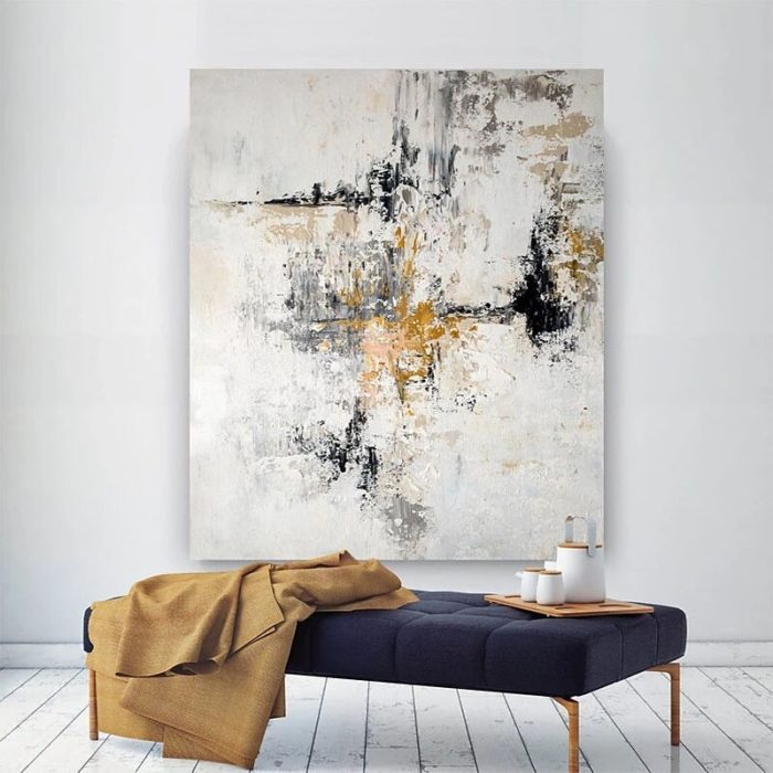 Hand Painted Abstract Oil Painting Minimalist Gold Wall Art Decoration - Image 3
