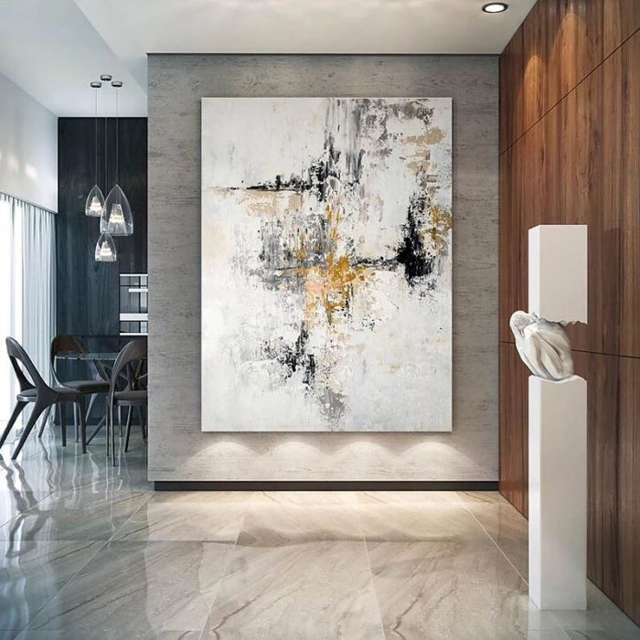 Hand Painted Abstract Oil Painting Minimalist Gold Wall Art Decoration