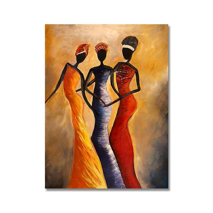 Hand Painted Africa Woman Figures Abstract Vertical Oil Painting - Image 2