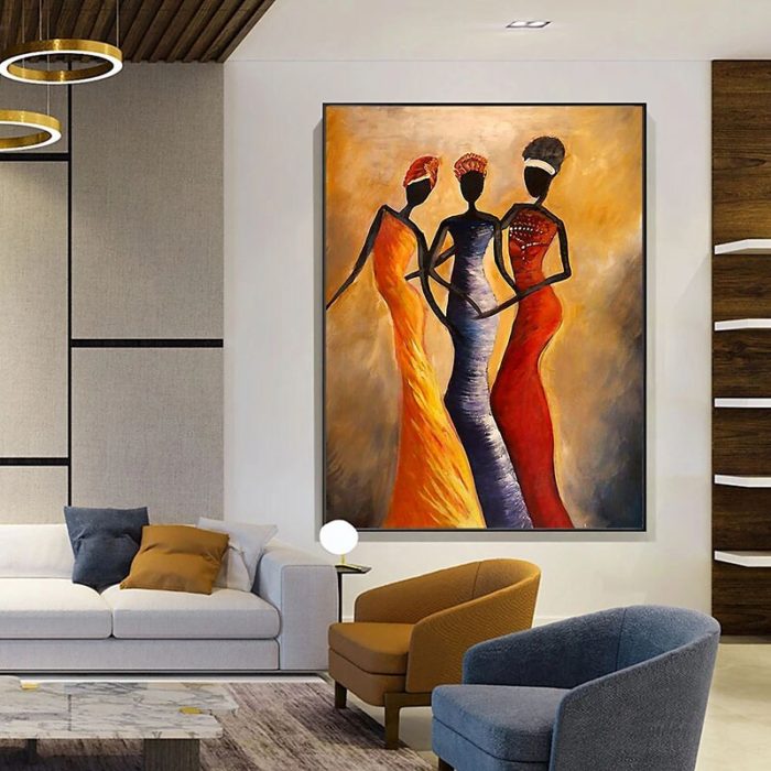Hand Painted Africa Woman Figures Abstract Vertical Oil Painting - Image 6