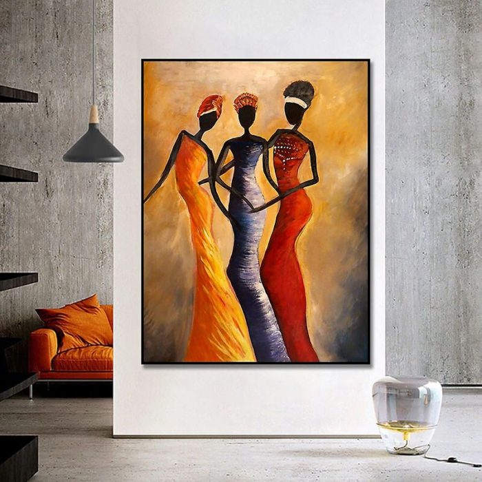 Hand Painted Africa Woman Figures Abstract Vertical Oil Painting - Image 4