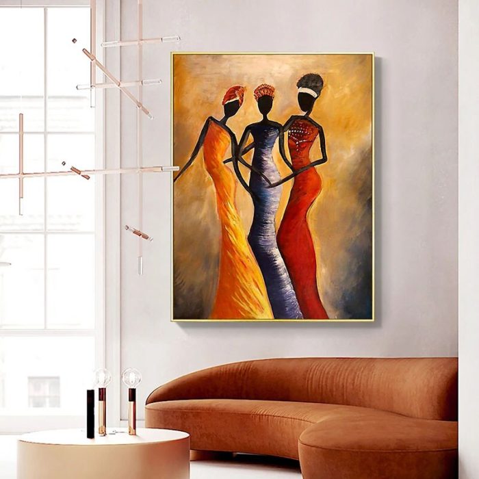Hand Painted Africa Woman Figures Abstract Vertical Oil Painting - Image 3
