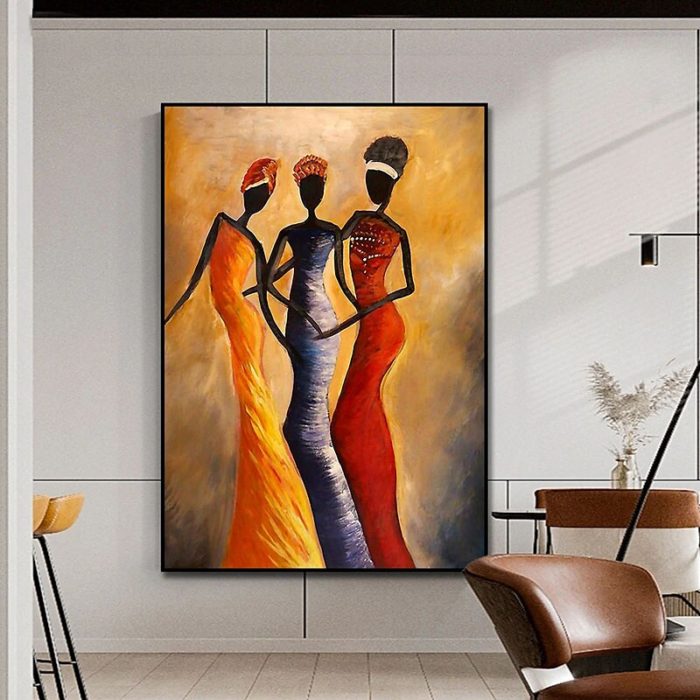 Hand Painted Africa Woman Figures Abstract Vertical Oil Painting - Image 5