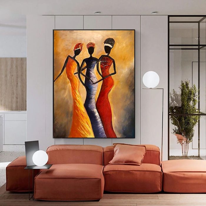 Hand Painted Africa Woman Figures Abstract Vertical Oil Painting