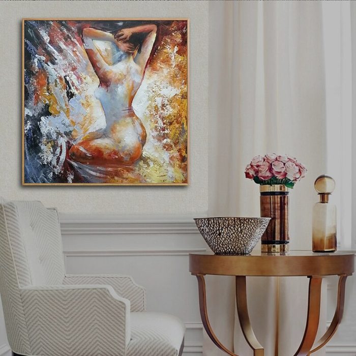 Hand Painted Sexy Nude Woman Back Painting For Leisure Area