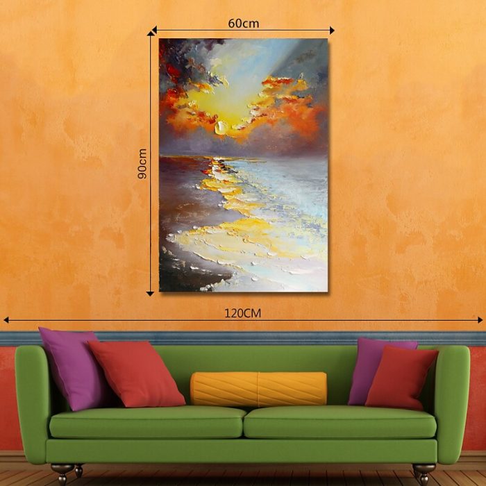 Hand Painted Sunrise Reflection In Sea Landscape Oil Painting