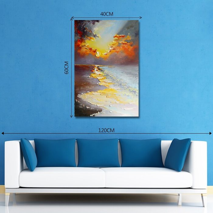Hand Painted Sunrise Reflection In Sea Landscape Oil Painting - Image 7