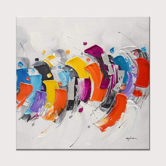 Hand Painted Thick Acrylic Wall Art Abstract Square Oil Painting - Image 2