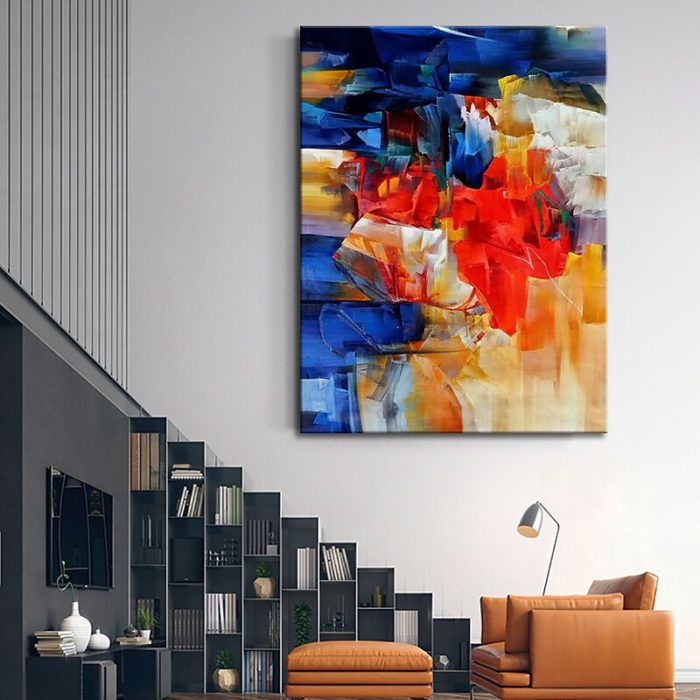 Handmade Abstract Blue Oil Painting Textured Canvas Art Home Decor - Image 5
