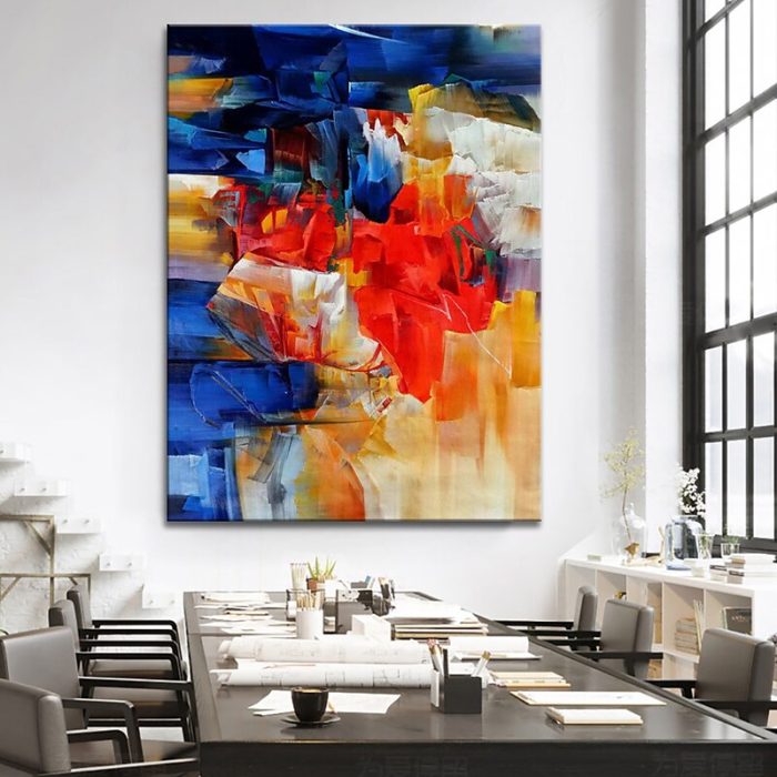 Handmade Abstract Blue Oil Painting Textured Canvas Art Home Decor