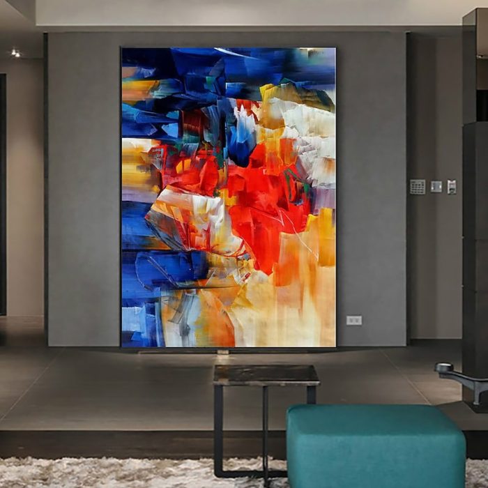 Handmade Abstract Blue Oil Painting Textured Canvas Art Home Decor - Image 3