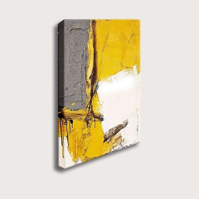 Handmade Acrylic Painting Brown White Yellow Canvas Wall Art - Image 3