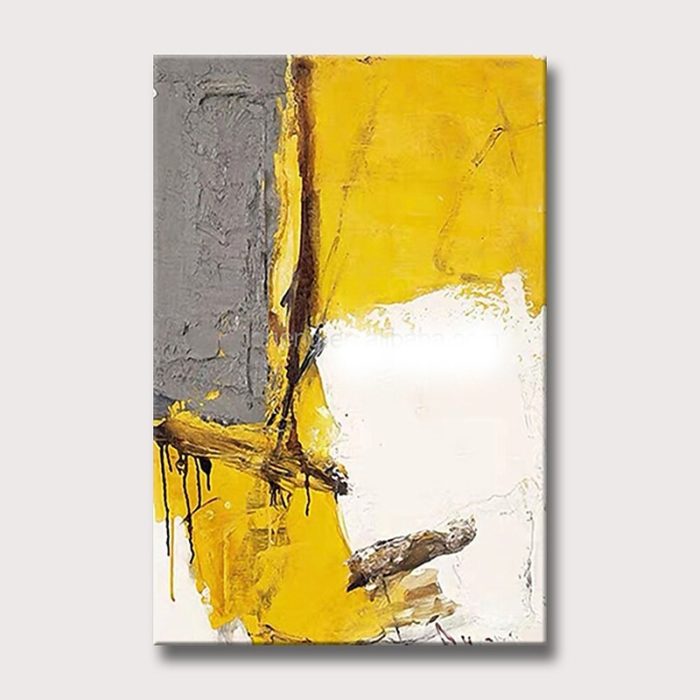 Handmade Acrylic Painting Brown White Yellow Canvas Wall Art - Image 2