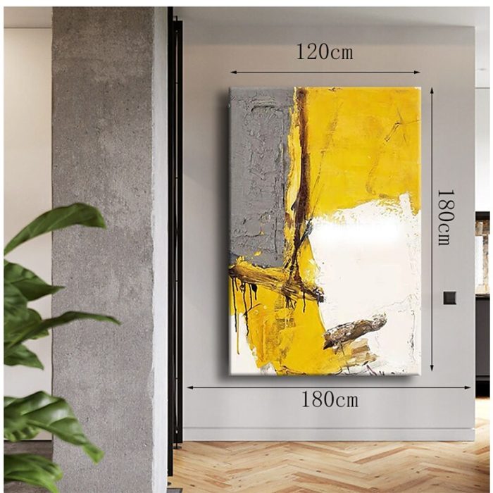 Handmade Acrylic Painting Brown White Yellow Canvas Wall Art