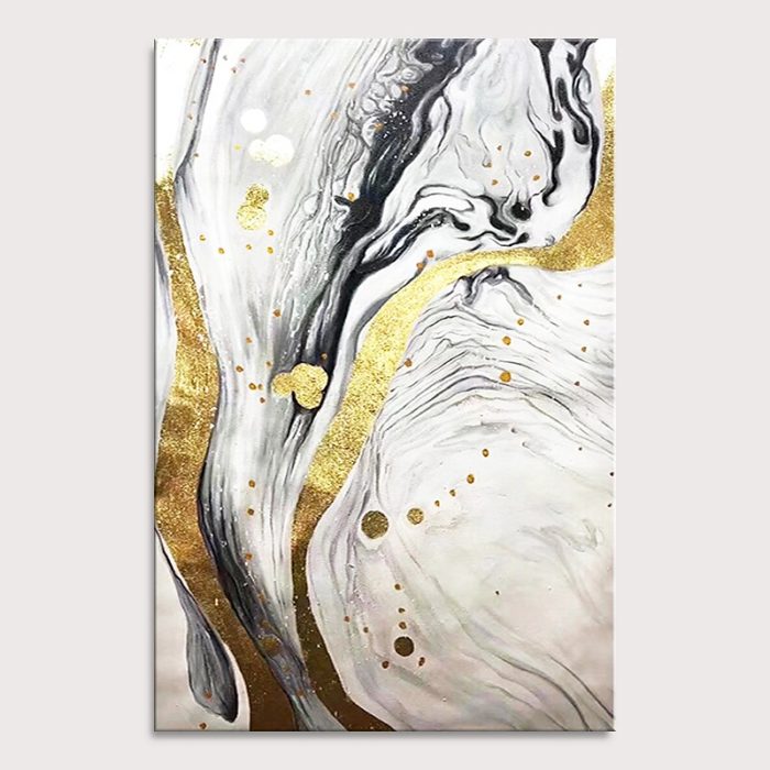 Handmade Gold White Black Abstract Oil Painting For Rest Space - Image 2