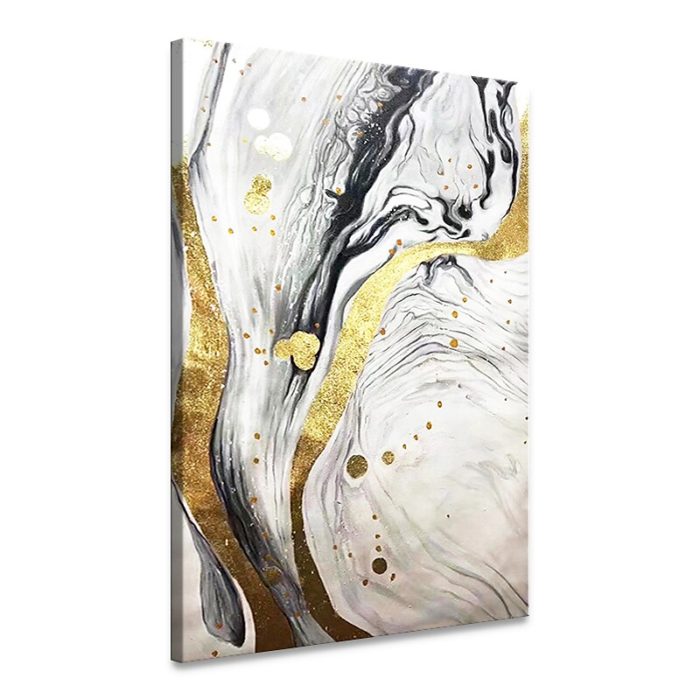 Handmade Gold White Black Abstract Oil Painting For Rest Space - Image 3