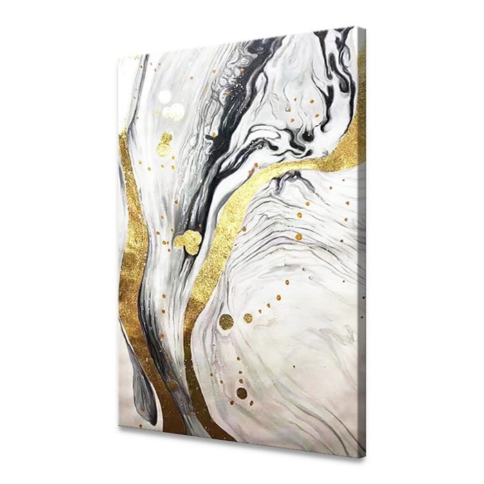 Handmade Gold White Black Abstract Oil Painting For Rest Space - Image 4