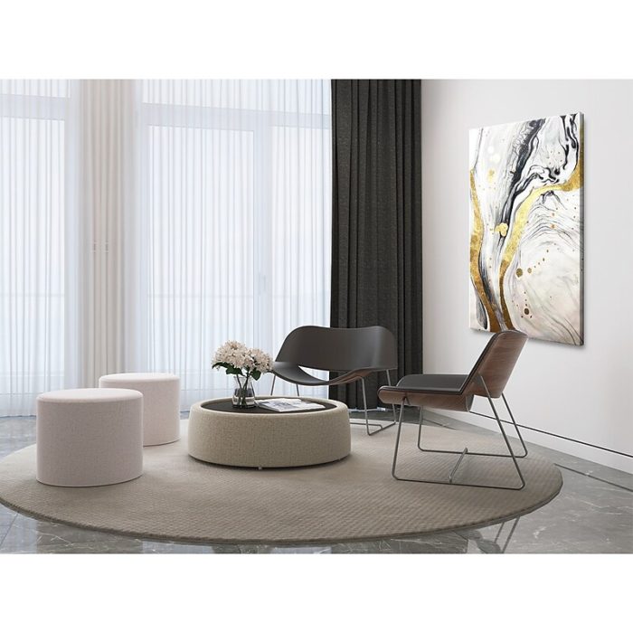 Handmade Gold White Black Abstract Oil Painting For Rest Space - Image 5