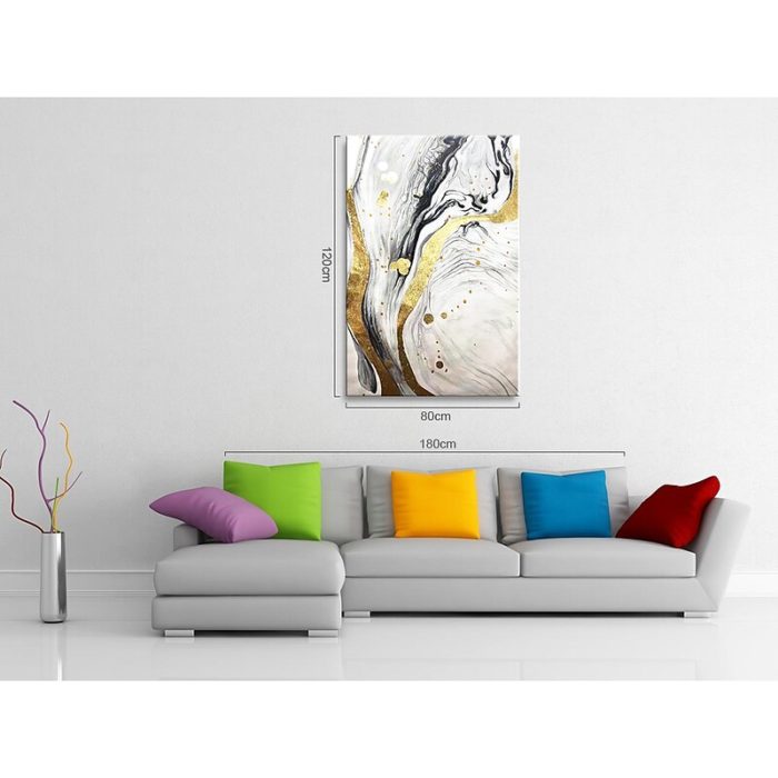 Handmade Gold White Black Abstract Oil Painting For Rest Space