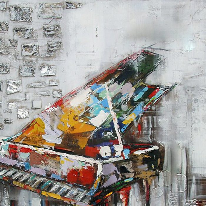 Handmade Piano Abstract Oil Painting Modern Square Wall Decor - Image 4