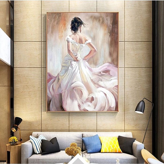 Impressionist Portrait Handmade Painting White Dress Canvas Art - Image 5
