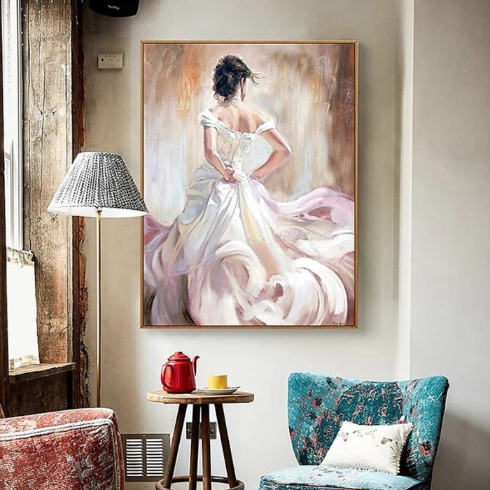 Impressionist Portrait Handmade Painting White Dress Canvas Art - Image 6