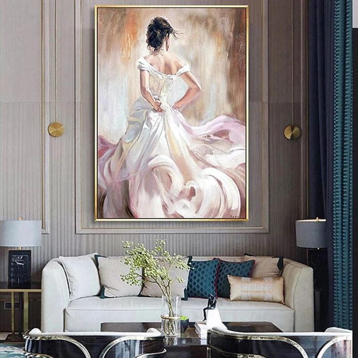 Impressionist Portrait Handmade Painting White Dress Canvas Art