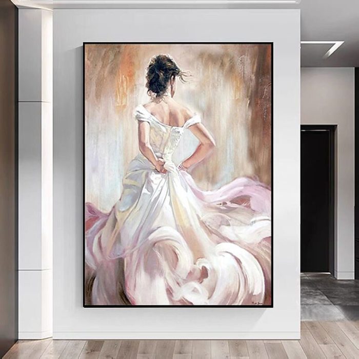 Impressionist Portrait Handmade Painting White Dress Canvas Art - Image 3