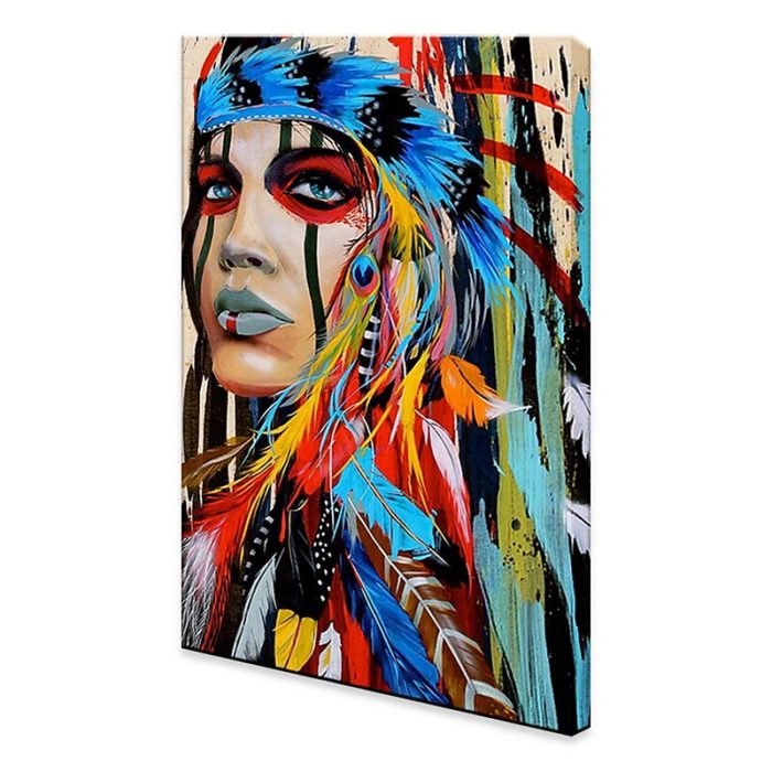 Indian Tribes Canvas Wall Art Decor Woman Portrait Painting - Image 4