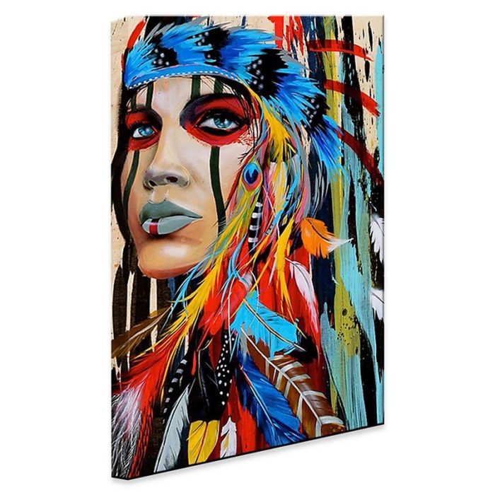 Indian Tribes Canvas Wall Art Decor Woman Portrait Painting - Image 3