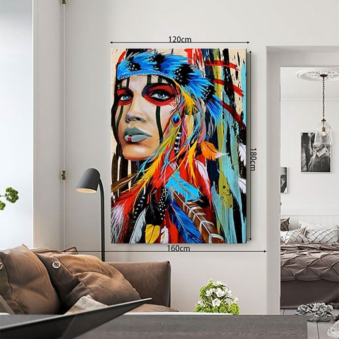 Indian Tribes Canvas Wall Art Decor Woman Portrait Painting - Image 5