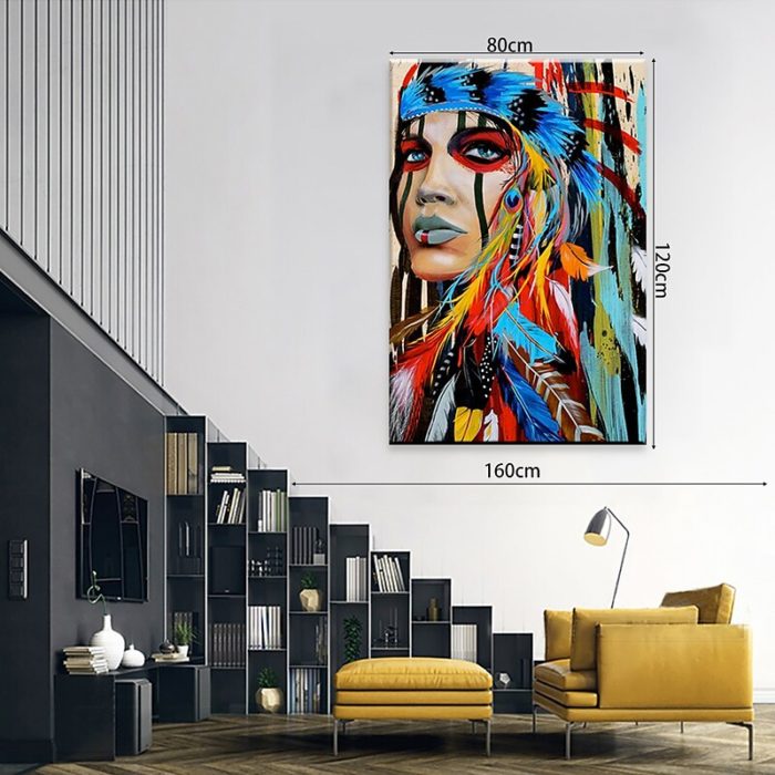 Indian Tribes Canvas Wall Art Decor Woman Portrait Painting