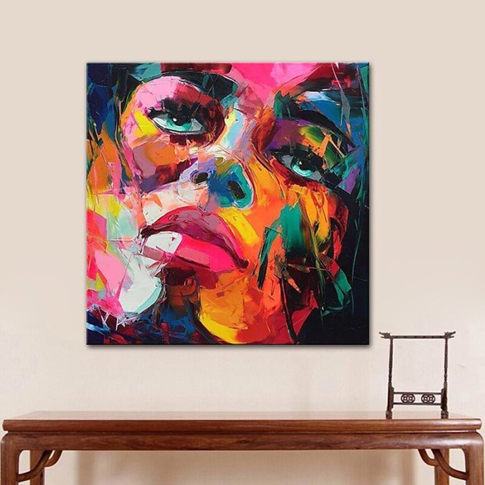 Knife Portrait Face Oil Painting On Canvas For Decorating Sofa - Image 7