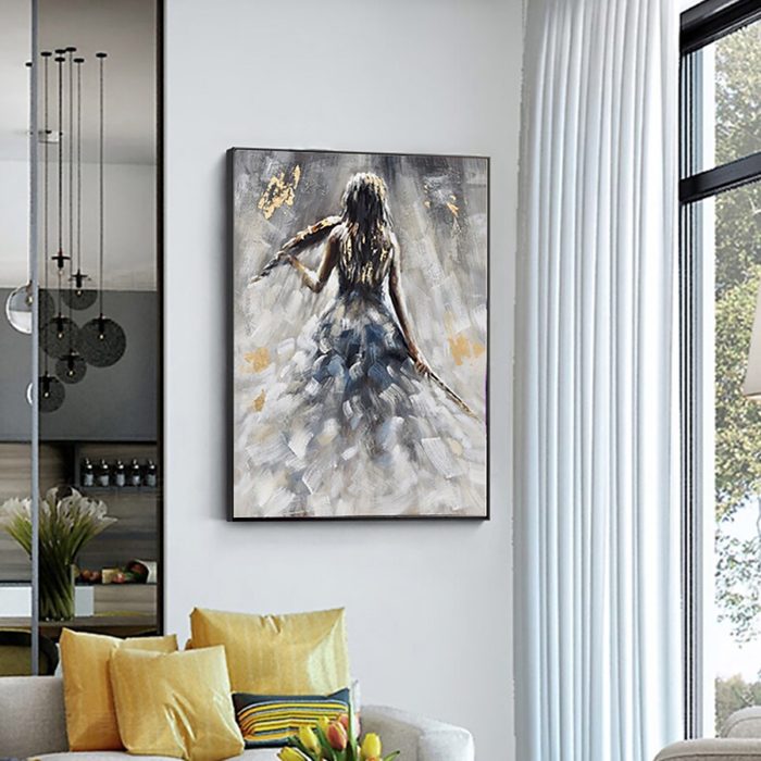 Lady Back Oil Painting On Canvas Violinist Wall Art Home Decor - Image 5