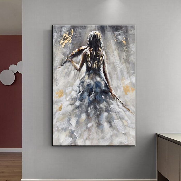 Lady Back Oil Painting On Canvas Violinist Wall Art Home Decor - Image 4