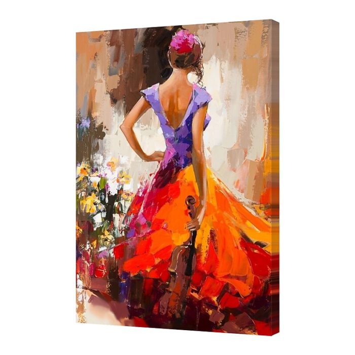 Lady Violinist Wall Art Decoration Handmade Texture Oil Painting - Image 3