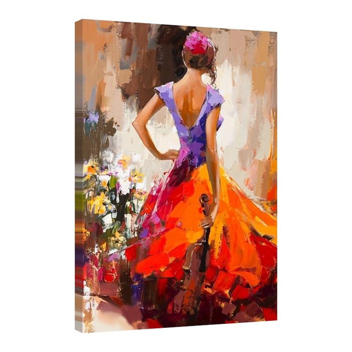 Lady Violinist Wall Art Decoration Handmade Texture Oil Painting - Image 2
