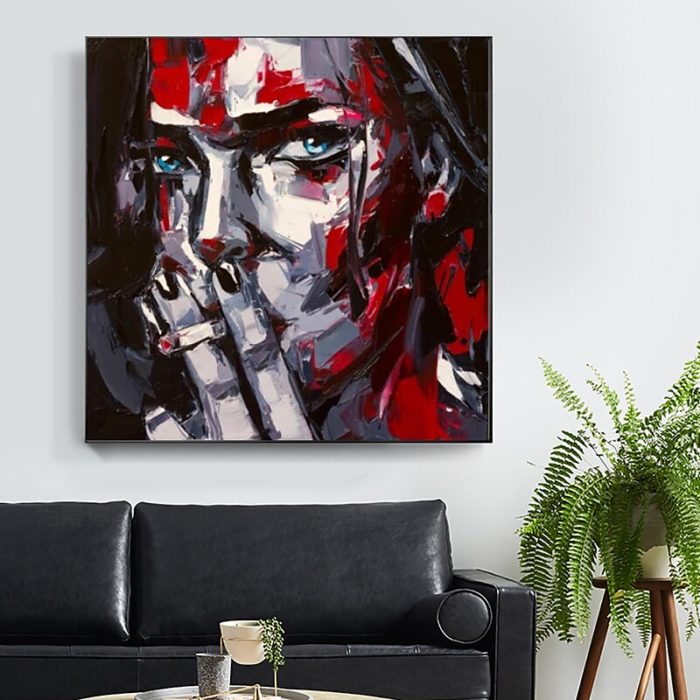 Lady and Cigarette Wall Art Decor Handmade Figures Square Painting - Image 5
