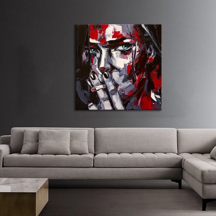 Lady and Cigarette Wall Art Decor Handmade Figures Square Painting - Image 4