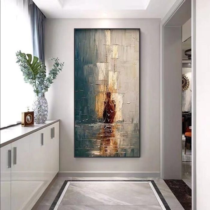 Large Ancient Ship Wall Art Vertical Painting For Wall Decor - Image 4