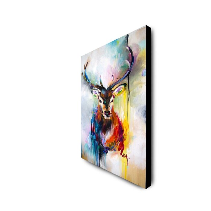 Large Deer Handmade Oil Painting Colorful Animals Wall Art - Image 4