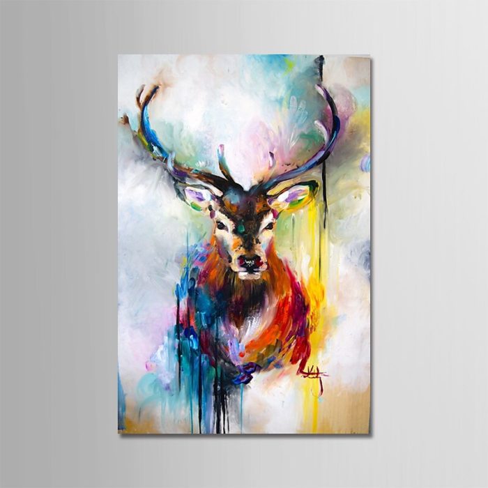 Large Deer Handmade Oil Painting Colorful Animals Wall Art - Image 2