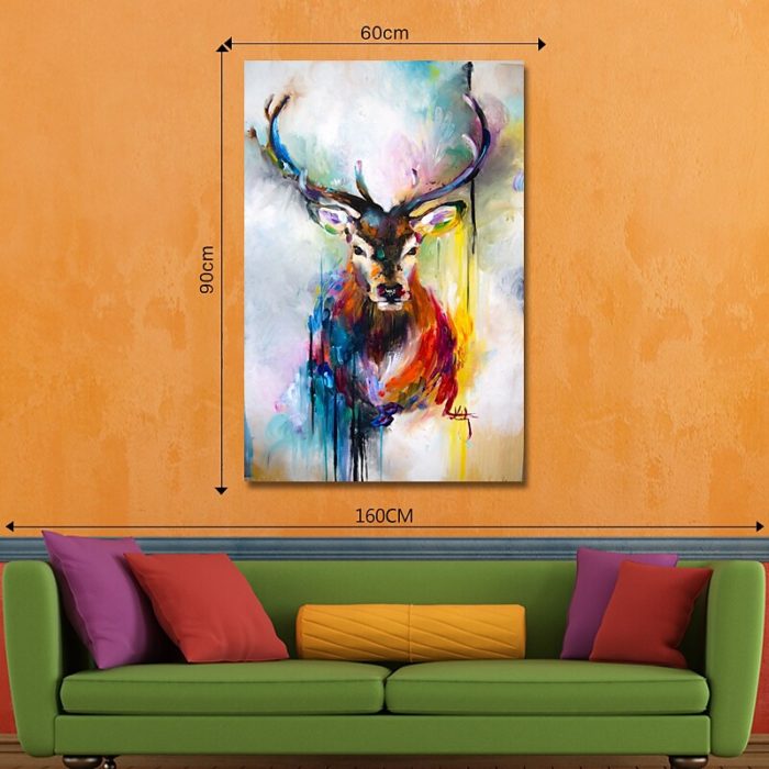 Large Deer Handmade Oil Painting Colorful Animals Wall Art