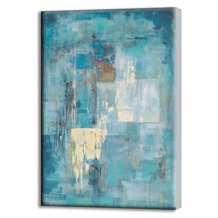 Large Wall Art Teal Abstract Oil Painting For Leisure Area Space - Image 3