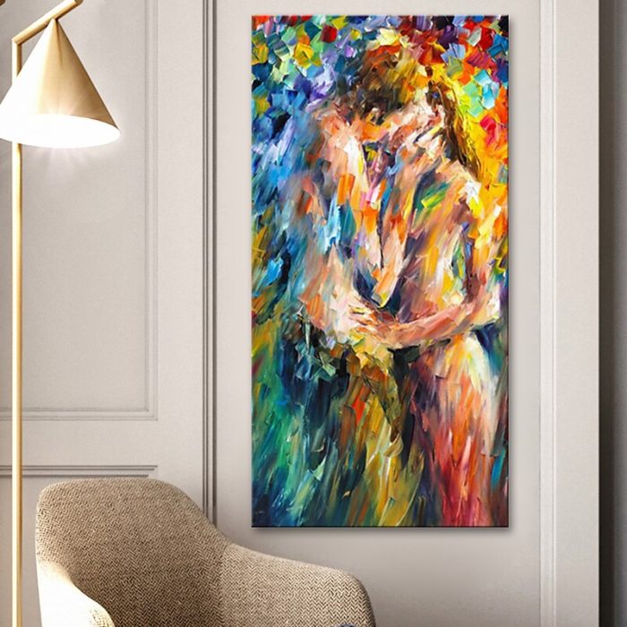 Last Kiss Oil Painting Palette Knife Multicolor Wall Art Decor - Image 4