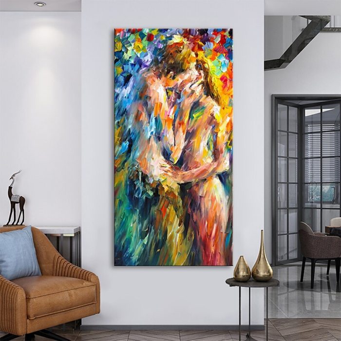 Last Kiss Oil Painting Palette Knife Multicolor Wall Art Decor