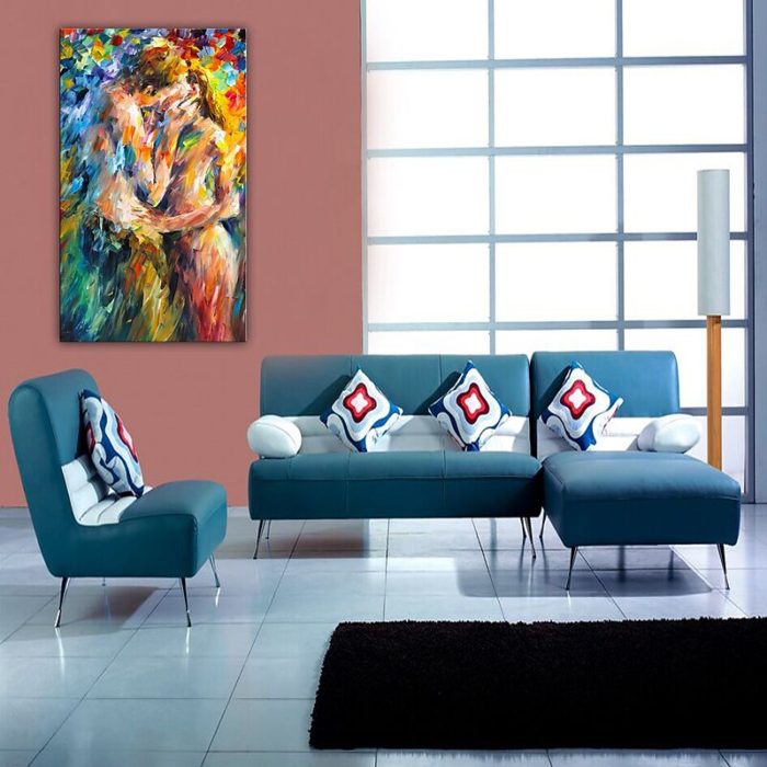 Last Kiss Oil Painting Palette Knife Multicolor Wall Art Decor - Image 6